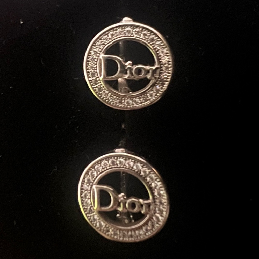 Dior Logo Circular Drop Earrings | Silver Tone
